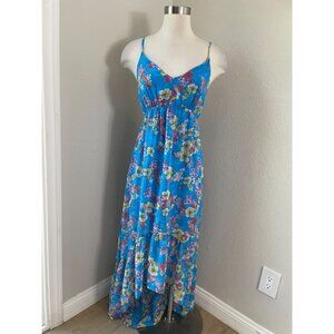 NEW BCBGeneration Womens Small Blue Floral Hi Low Maxi Dress Bow Back Sleeveless